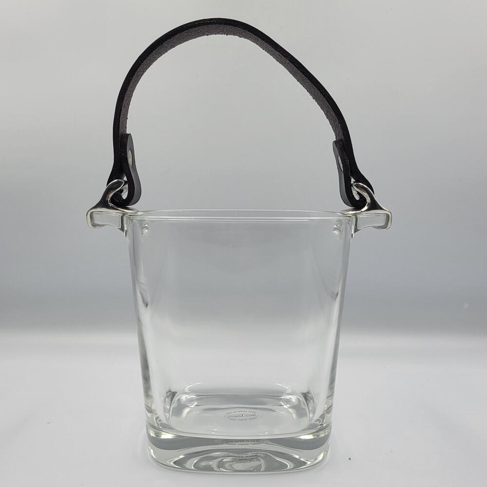 RARE ARTE ITALICA GIORGIO GLASS ICE BUCKET WITH LEATHER STRAP MADE IN ITALY MCM